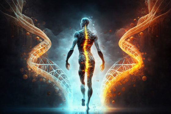 genetic modification of DNA. Immortal life concept.